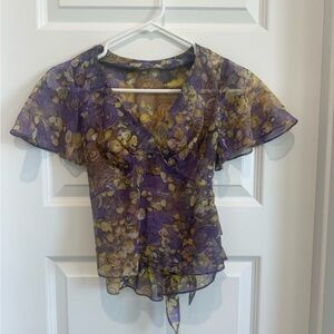 Sheer Purple Floral Wrap Top for Women